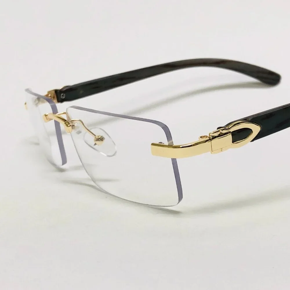 Men Hip Hop Sunglasses Square Rimless Gold Clear Lens Trendy Shades Retro Lentes